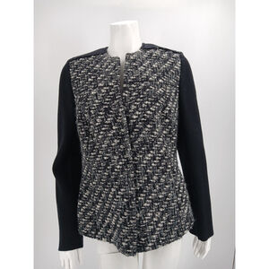 Akris Jacket Womens Size 12 Black Wool Blend Boucle Front Career Quiet Luxury